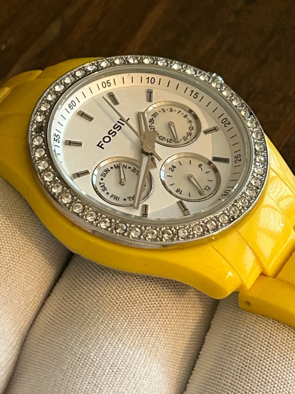 Fossil Yellow Band Watch with Crystal Bezel